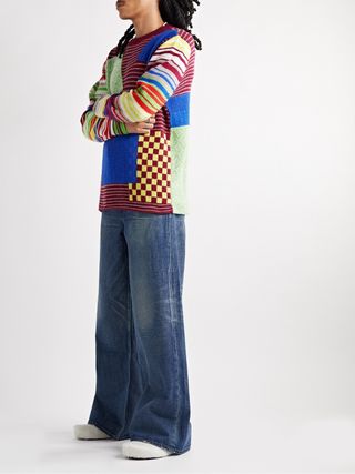 The Elder Statesman Moyen Patchwork Mercerised Wool and Cashmere-Blend Sweater — view 2