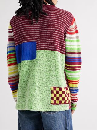 The Elder Statesman Moyen Patchwork Mercerised Wool and Cashmere-Blend Sweater — view 4