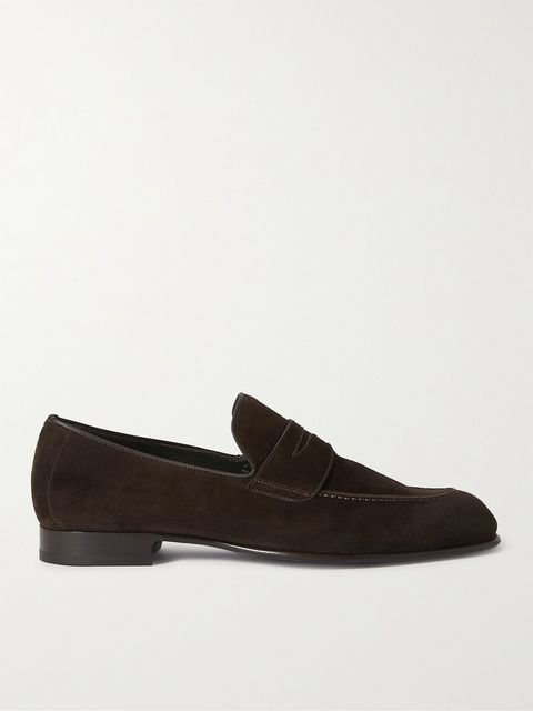 Brioni Leather-Trimmed Suede Penny Loafers