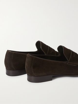 Brioni Leather-Trimmed Suede Penny Loafers — view 3