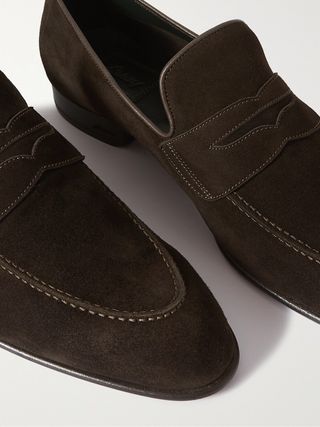 Brioni Leather-Trimmed Suede Penny Loafers — view 4