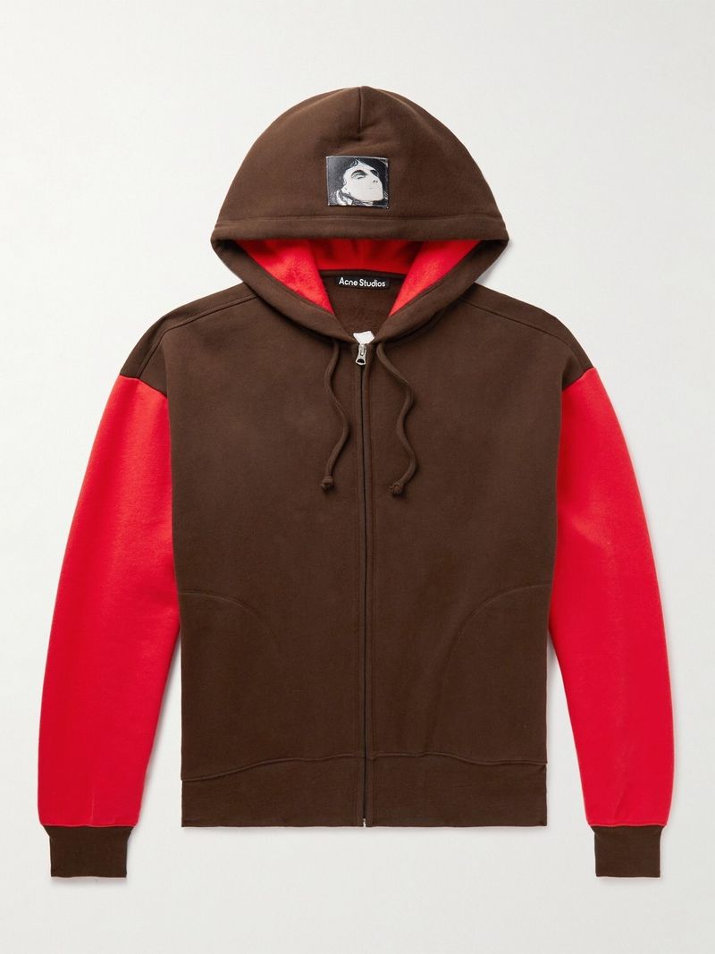 Acne Studios Logo-Embroidered Colour-Block Cotton-Jersey Zip-Up Hoodie — view 1