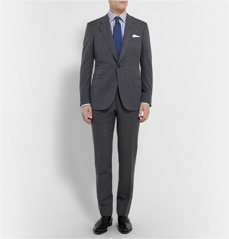 Kingsman Grey Slim-Fit Single-Breasted Nailhead-Wool Suit — view 1