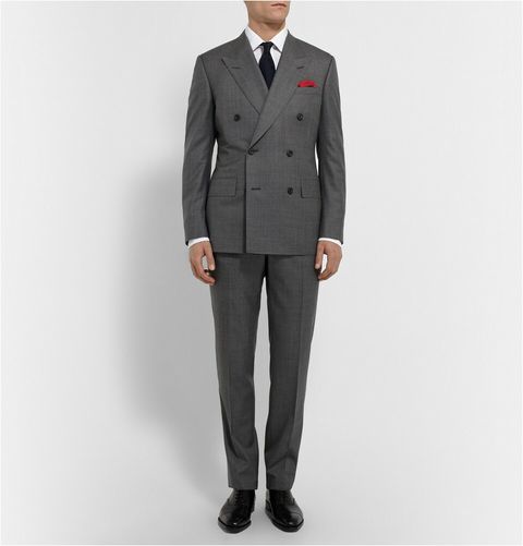 Kingsman Grey Double-Breasted Shadow Checked Super 150 Wool Suit