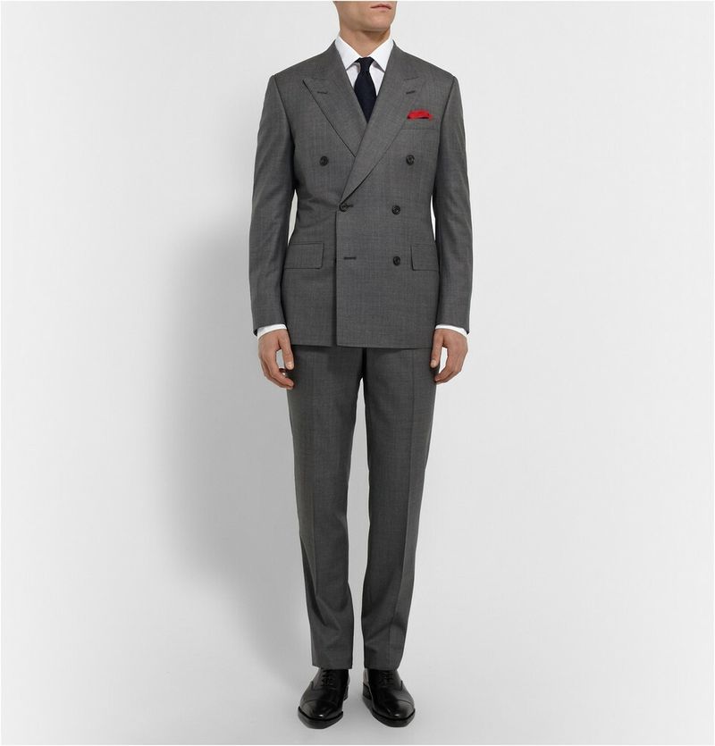 Kingsman Grey Double-Breasted Shadow Checked Super 150 Wool Suit — view 1