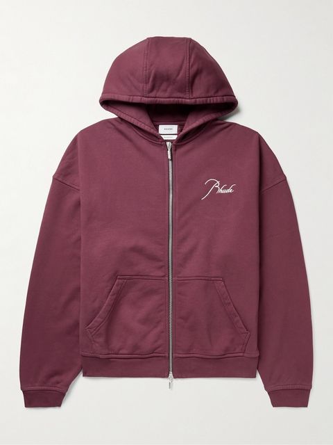 Rhude Logo-Embroidered Cotton-Jersey Zip-Up Hoodie