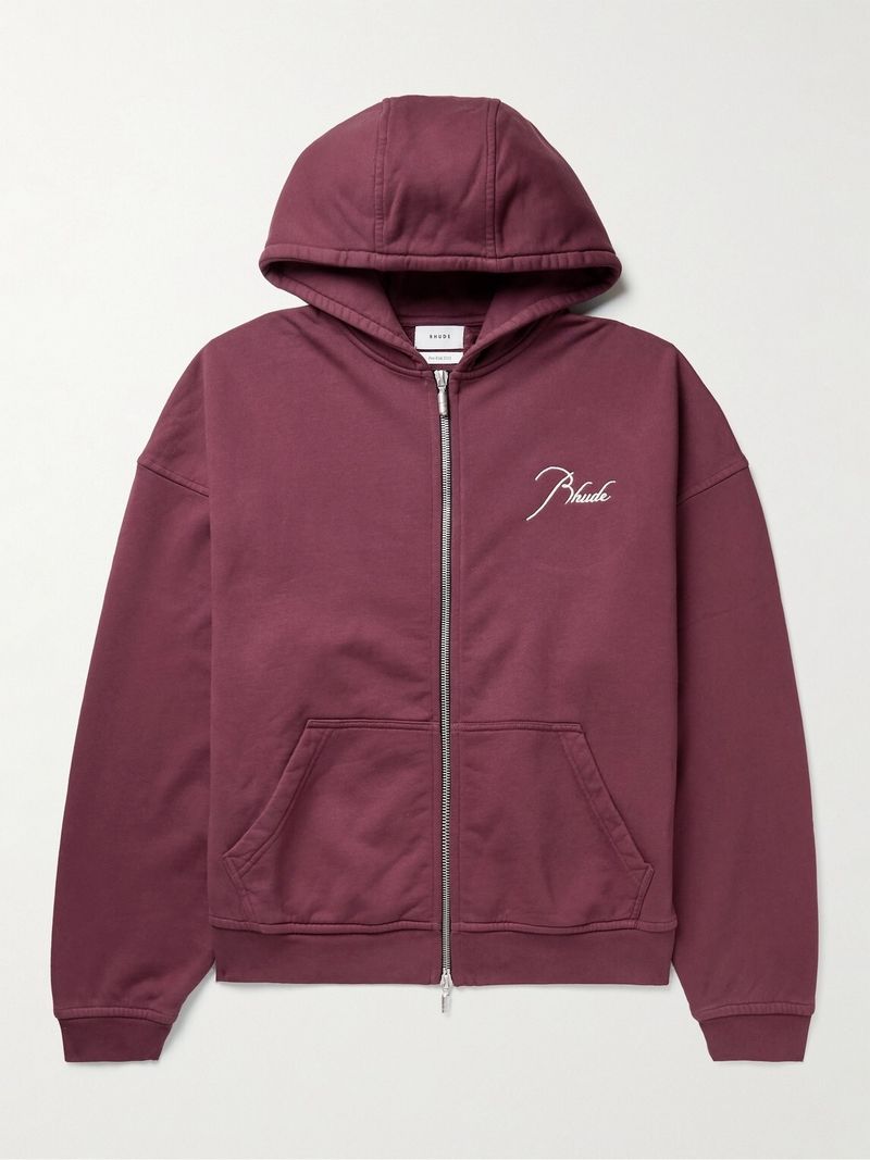 Rhude Logo-Embroidered Cotton-Jersey Zip-Up Hoodie — view 1