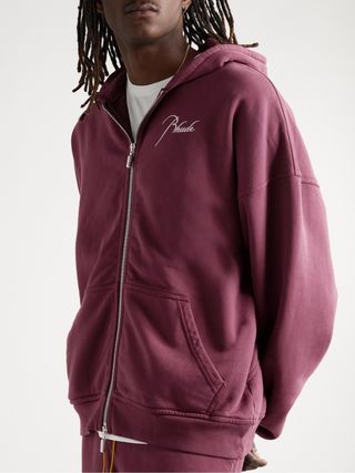 Rhude Logo-Embroidered Cotton-Jersey Zip-Up Hoodie — view 4