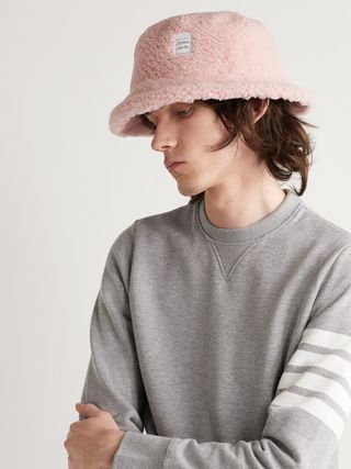 Thom Browne Logo-Appliquéd Shearling Bucket Hat — view 2