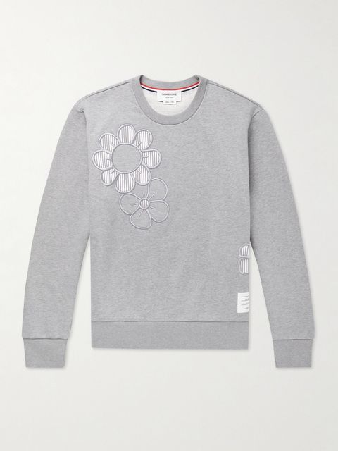 Thom Browne Embroidered Seersucker-Trimmed Cotton-Jersey Sweatshirt