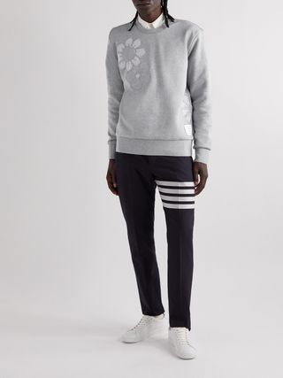 Thom Browne Embroidered Seersucker-Trimmed Cotton-Jersey Sweatshirt — view 2