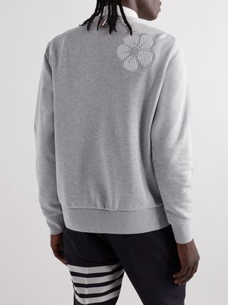 Thom Browne Embroidered Seersucker-Trimmed Cotton-Jersey Sweatshirt — view 4