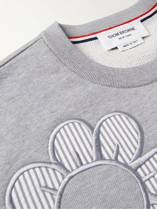 Thom Browne Embroidered Seersucker-Trimmed Cotton-Jersey Sweatshirt — view 5