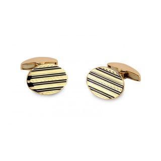 Deakin & Francis 18K Rose Gold Oval Engine Turned Cufflinks — view 2