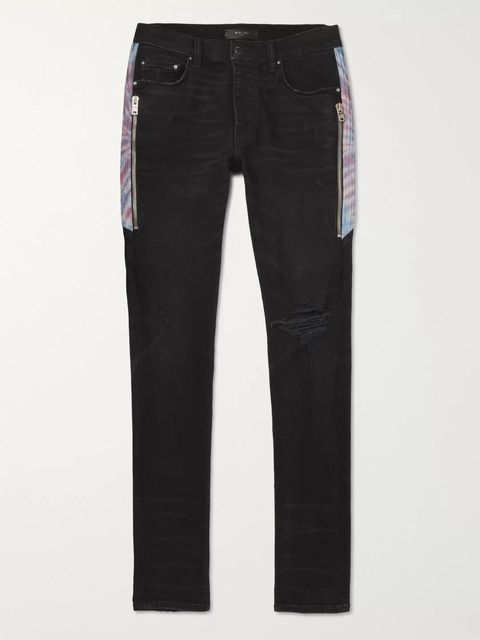 Amiri Half Track Skinny-Fit Panelled Distressed Stretch-Denim Jeans