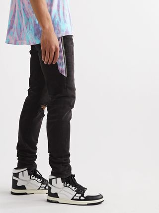 Amiri Half Track Skinny-Fit Panelled Distressed Stretch-Denim Jeans — view 3