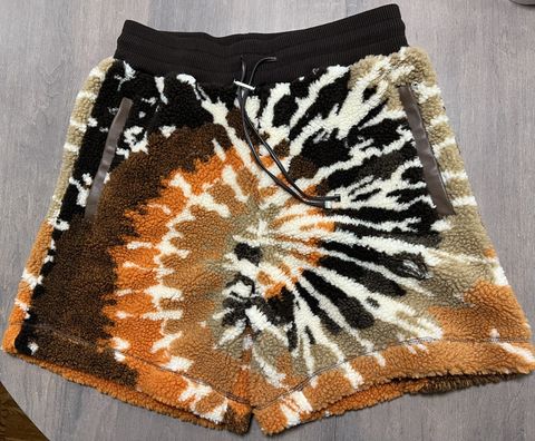 Amiri Leather-Trimmed Tie-Dyed Polar Fleece Drawstring Shorts M