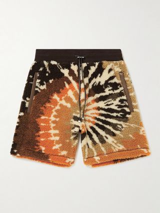 Amiri Leather-Trimmed Tie-Dyed Polar Fleece Drawstring Shorts M — view 2