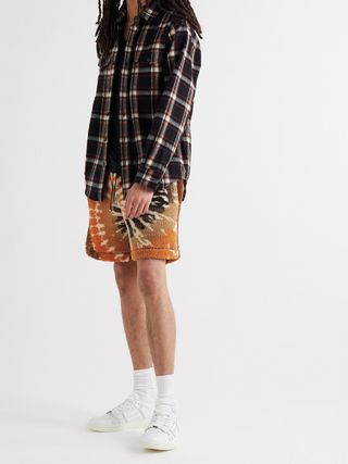 Amiri Leather-Trimmed Tie-Dyed Polar Fleece Drawstring Shorts M — view 3