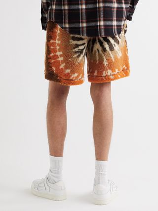 Amiri Leather-Trimmed Tie-Dyed Polar Fleece Drawstring Shorts M — view 5