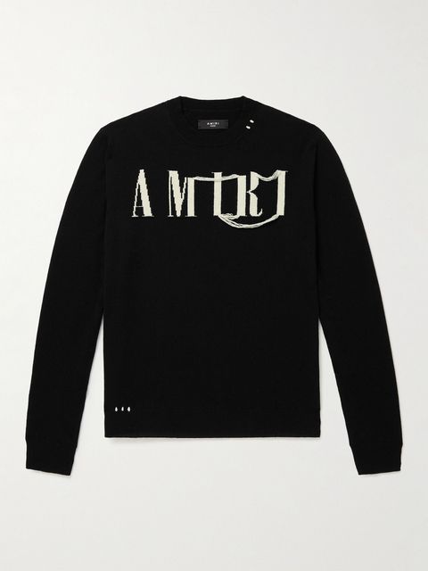 Amiri Jacquard Logo Cashmere Crewneck Jumper Sweater Black Large