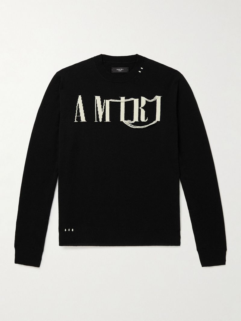 Amiri Jacquard Logo Cashmere Crewneck Jumper Sweater Black Large — view 1