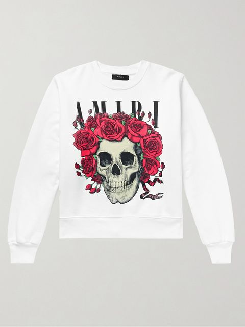 Amiri Grateful Dead Skull Printed Loopback Cotton-Jersey Sweatshirt Small White