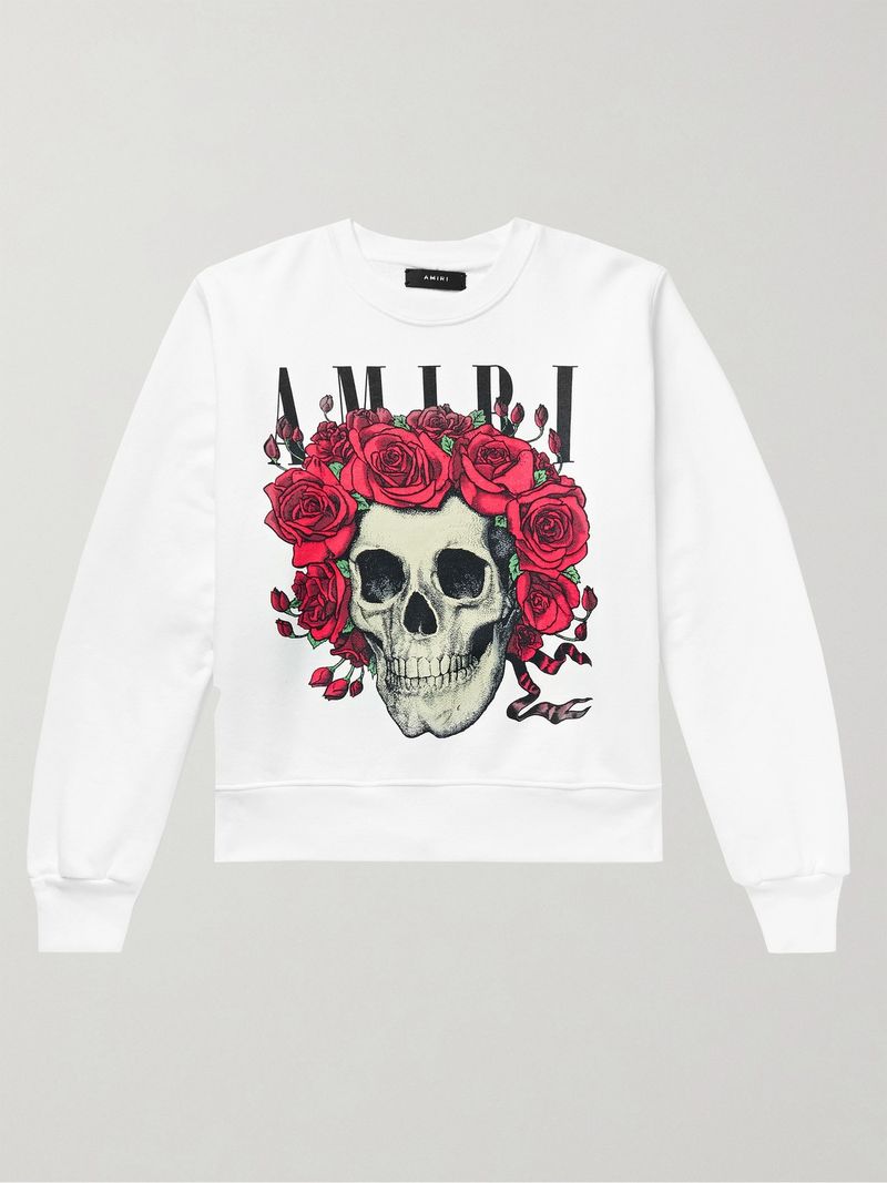 Amiri Grateful Dead Skull Printed Loopback Cotton-Jersey Sweatshirt Small White — view 1