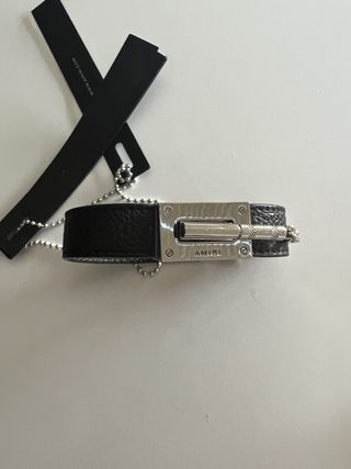 Amiri Pebbled Leather Silver Jax Bracelet New Black — view 2