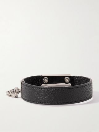 Amiri Pebbled Leather Silver Jax Bracelet New Black — view 4