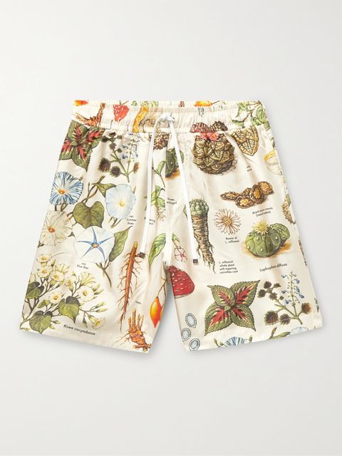 Amiri Printed Silk-Twill Drawstring Shorts Graphic Botanical (small)