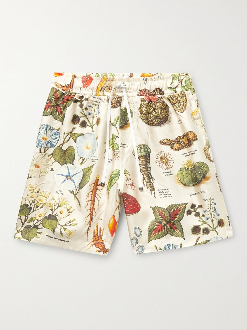 Amiri Printed Silk-Twill Drawstring Shorts Graphic Botanical (small) — view 1