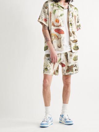 Amiri Printed Silk-Twill Drawstring Shorts Graphic Botanical (small) — view 2