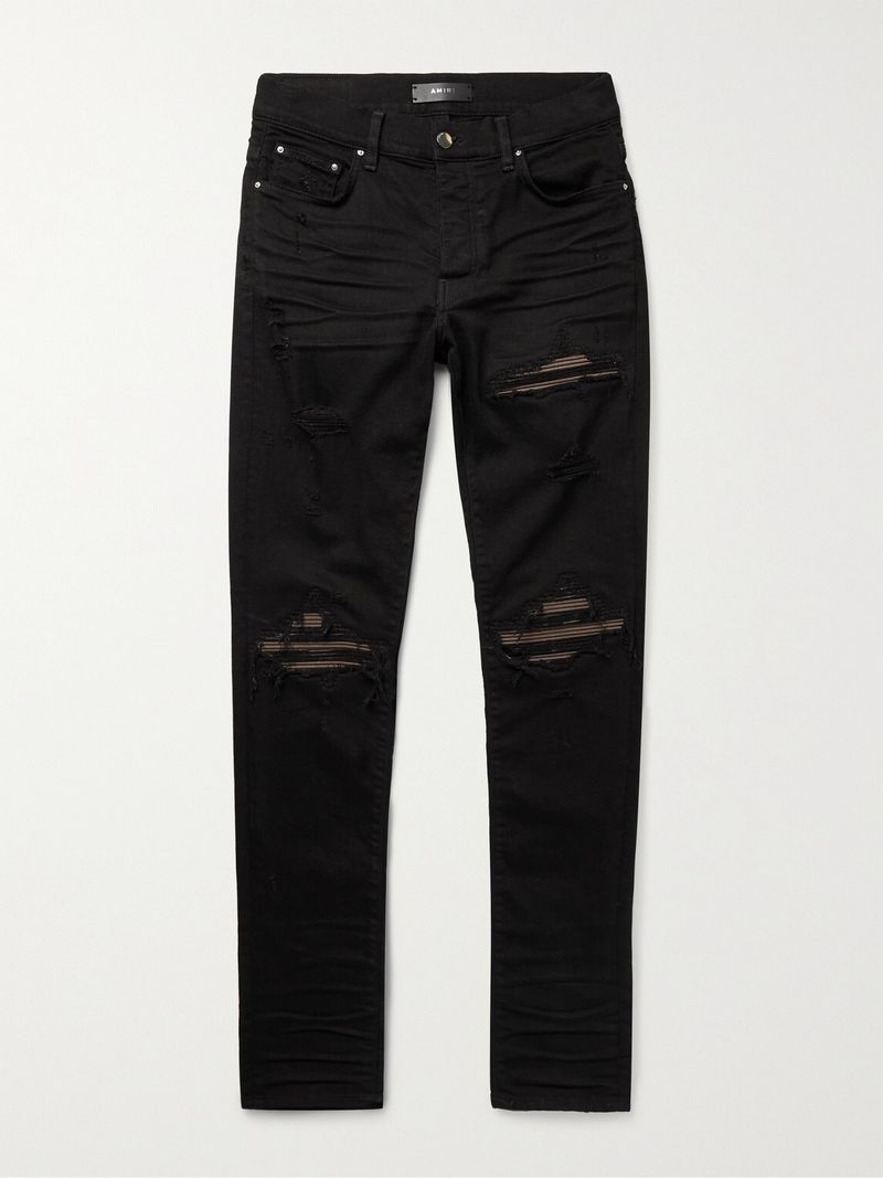 Amiri MX1 Skinny-Fit Panelled Distressed Jeans — view 1