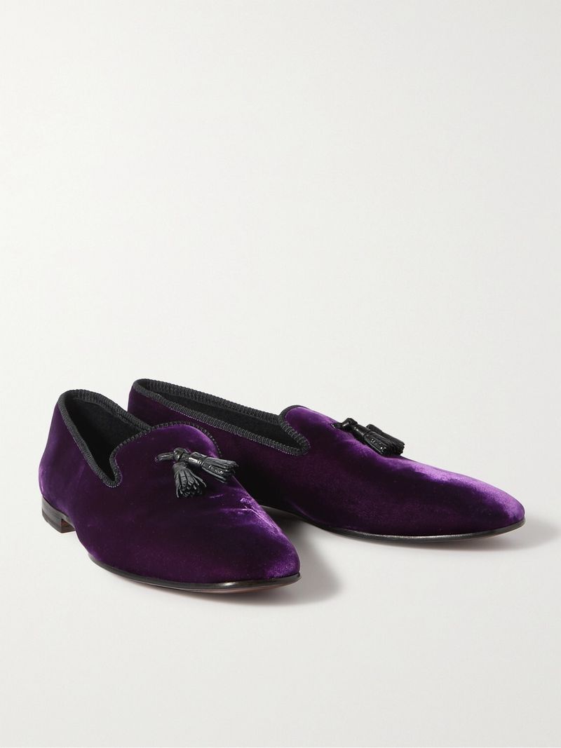 Tom Ford William Tasselled Leather Velvet Loafers Plum J1196T TVE009 U600 Purple — view 1