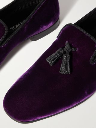 Tom Ford William Tasselled Leather Velvet Loafers Plum J1196T TVE009 U600 Purple — view 8