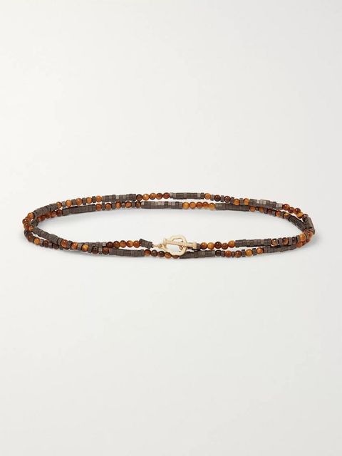 Luis Morais Multi-Stone and Gold Bracelet Wrap Tiger Eye Brown Skull