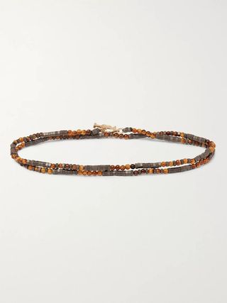 Luis Morais Multi-Stone and Gold Bracelet Wrap Tiger Eye Brown Skull — view 2