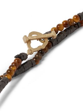 Luis Morais Multi-Stone and Gold Bracelet Wrap Tiger Eye Brown Skull — view 4