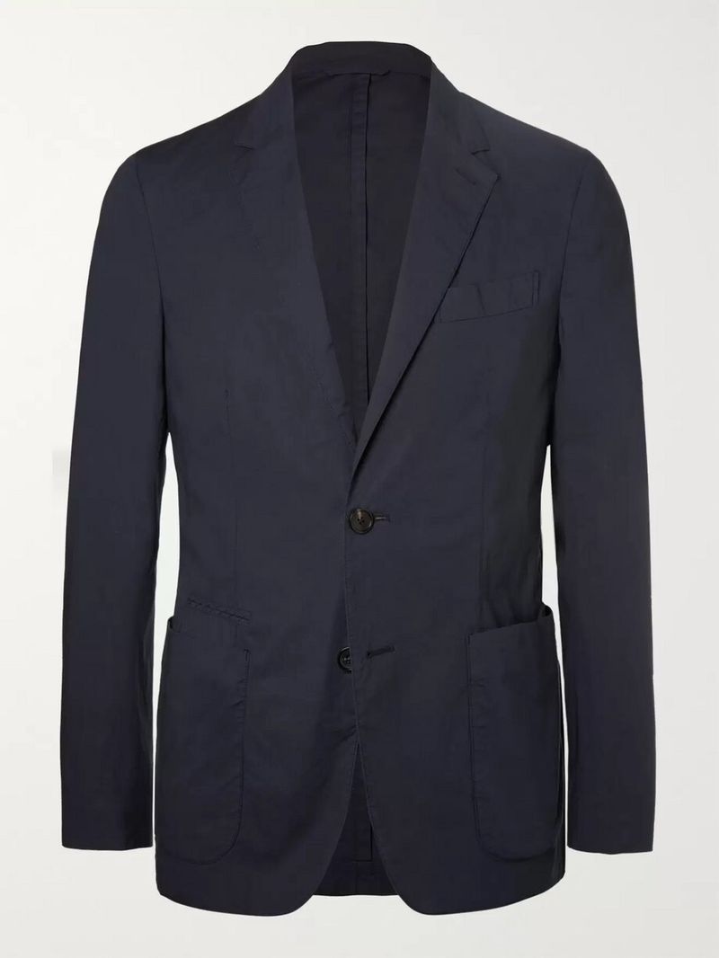 Ermenegildo Zegna Navy Stretch-Cotton Poplin Suit Jacket — view 1